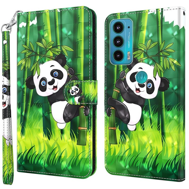 Lederhüllen Moto E20 / E30 / E40 Handyhülle Panda Und Bambus