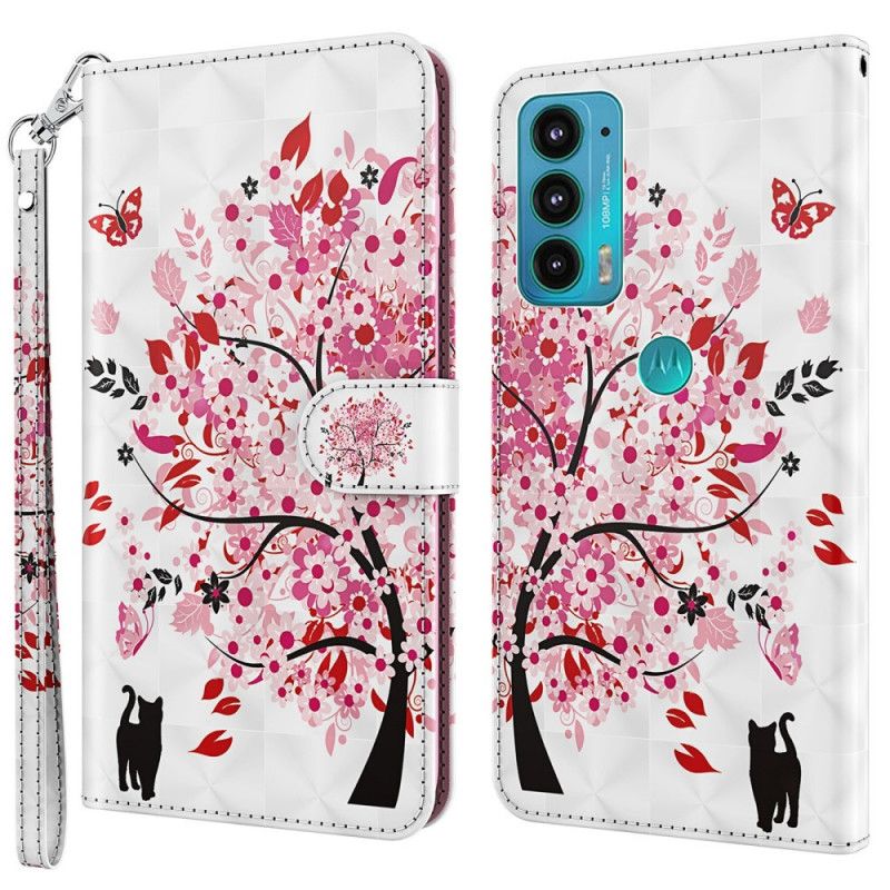 Lederhüllen Moto E20 / E30 / E40 Rosa Baum Und Schwarze Katze