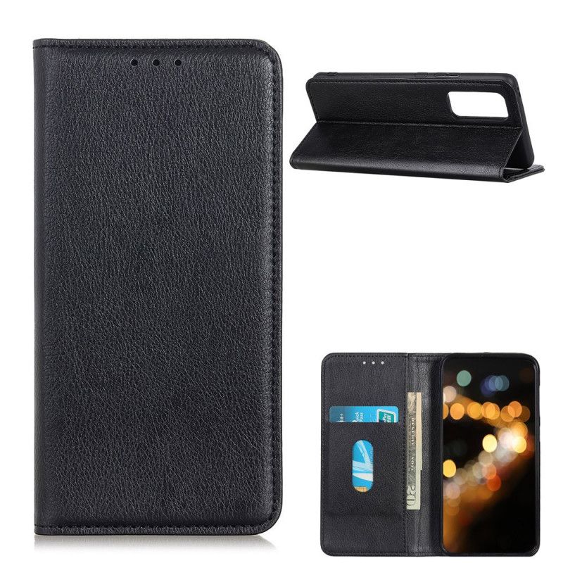 Flip Case Für OnePlus 9 Pro Schwarz Litschi Gespaltenes Leder