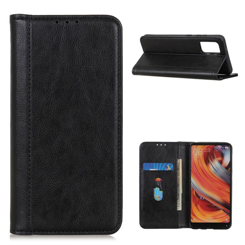 Flip Case OnePlus 9 Pro Schwarz Elegantes Geteiltes Litschileder