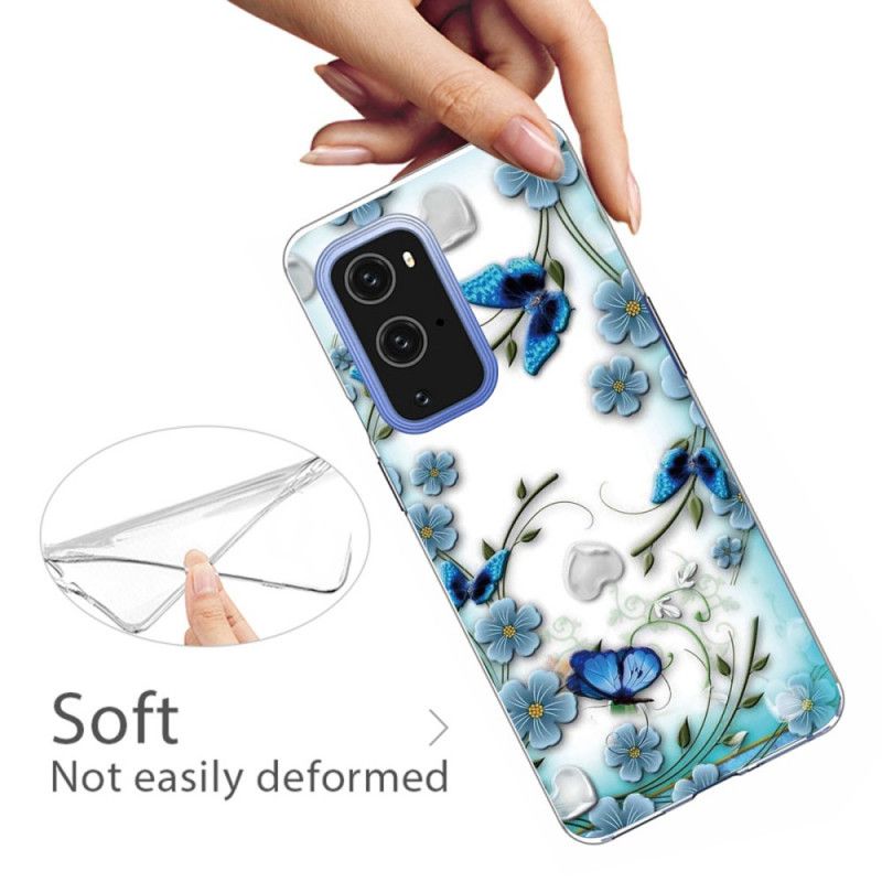 Hülle Für OnePlus 9 Pro Retro Schmetterlinge Und Blumen