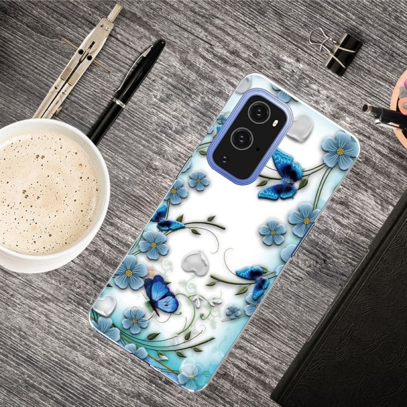 Hülle Für OnePlus 9 Pro Retro Schmetterlinge Und Blumen