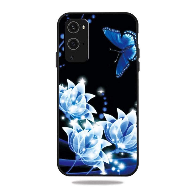Hülle Für OnePlus 9 Pro Schmetterling Und Blaue Blüten