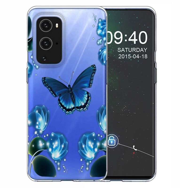 Hülle OnePlus 9 Pro Dunkelblau Luxusschmetterling