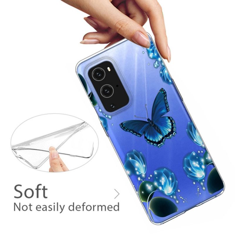 Hülle OnePlus 9 Pro Dunkelblau Luxusschmetterling