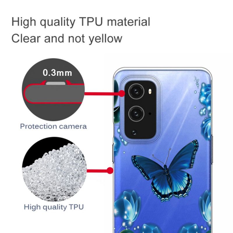 Hülle OnePlus 9 Pro Dunkelblau Luxusschmetterling