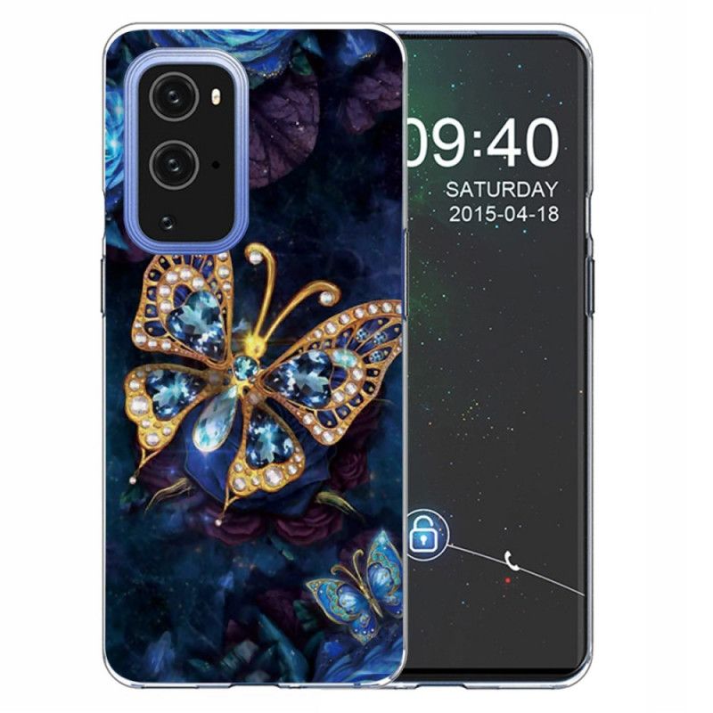 Hülle OnePlus 9 Pro Dunkelblau Luxusschmetterling