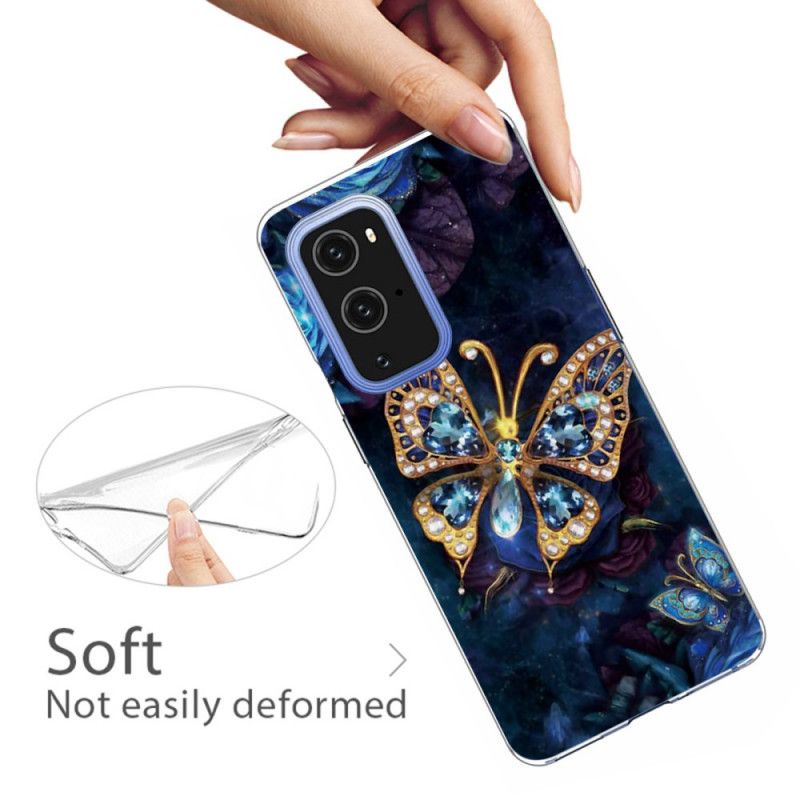 Hülle OnePlus 9 Pro Dunkelblau Luxusschmetterling