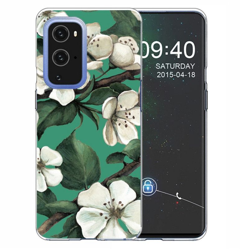 Hülle OnePlus 9 Pro Gemalte Weiße Blumen