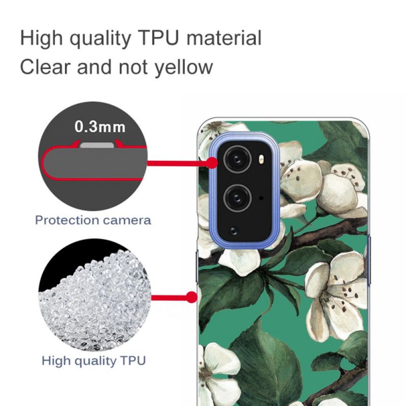 Hülle OnePlus 9 Pro Gemalte Weiße Blumen