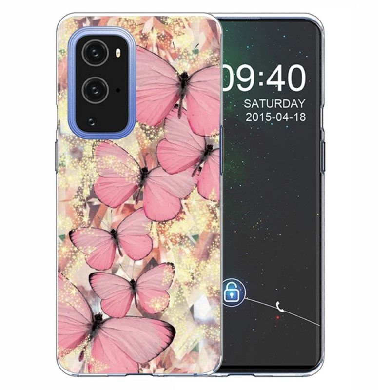 Hülle OnePlus 9 Pro Pink Schmetterlinge Schmetterlinge