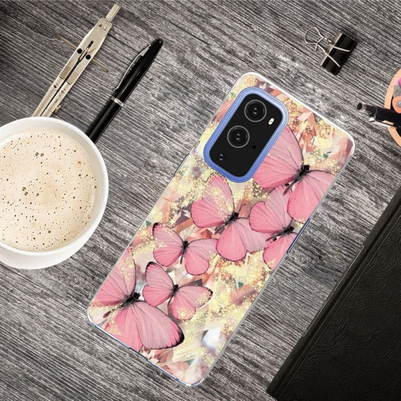 Hülle OnePlus 9 Pro Pink Schmetterlinge Schmetterlinge