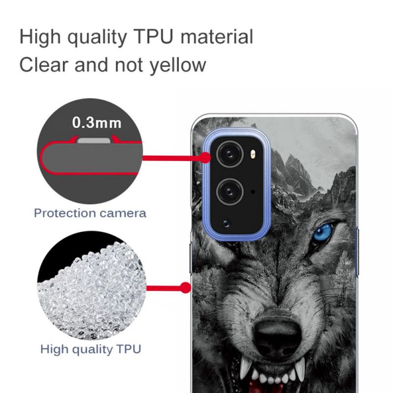 Hülle OnePlus 9 Pro Schwarz Erhabener Wolf