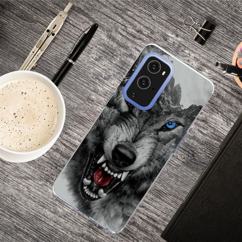 Hülle OnePlus 9 Pro Schwarz Erhabener Wolf