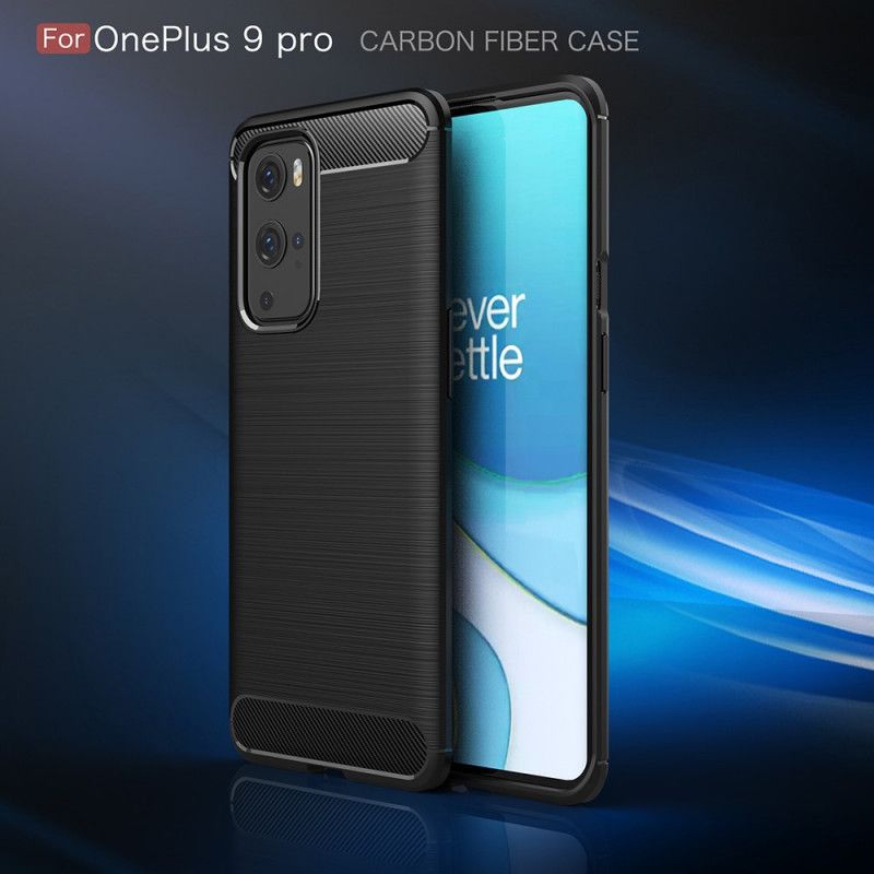 Hülle OnePlus 9 Pro Schwarz Gebürstete Kohlefaser