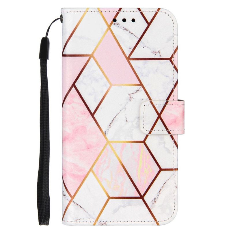 Lederhüllen OnePlus 9 Pro Pink Geometrischer Marmor Mit Armband