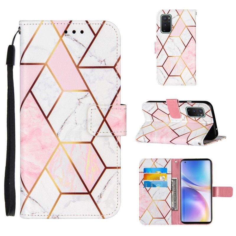 Lederhüllen OnePlus 9 Pro Pink Geometrischer Marmor Mit Armband