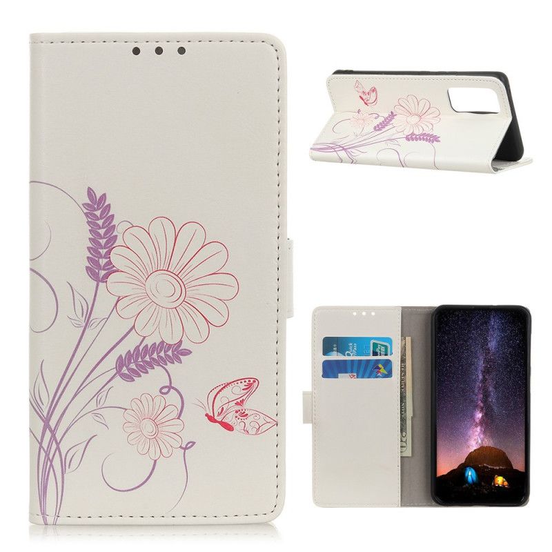 Lederhüllen OnePlus 9 Pro Schmetterlinge Und Blumen Zeichnen