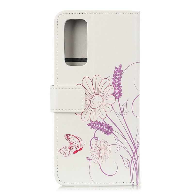 Lederhüllen OnePlus 9 Pro Schmetterlinge Und Blumen Zeichnen