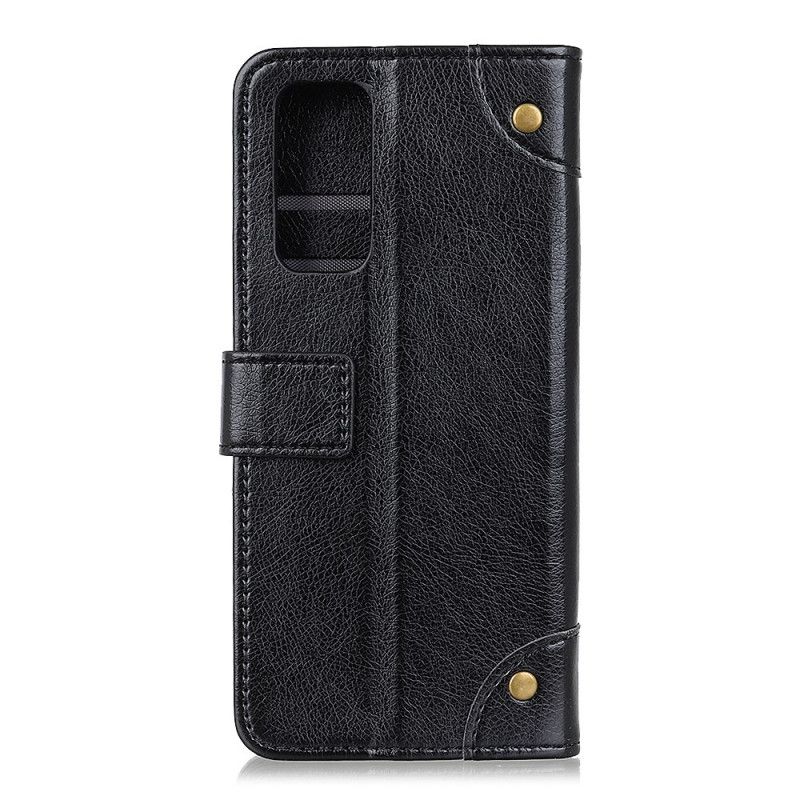 Lederhüllen OnePlus 9 Pro Schwarz Vintage Nieten Nappaleder Stil