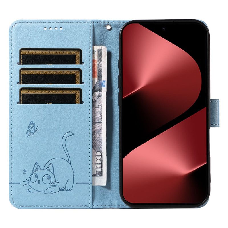 Lederhüllen Huawei Pura 80 Pro Grafische Katze Mit Linien