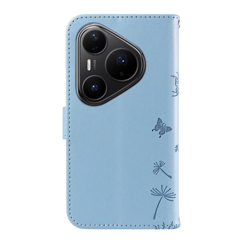 Lederhüllen Huawei Pura 80 Pro Handyhülle Löwenzahnmuster Und Riemen