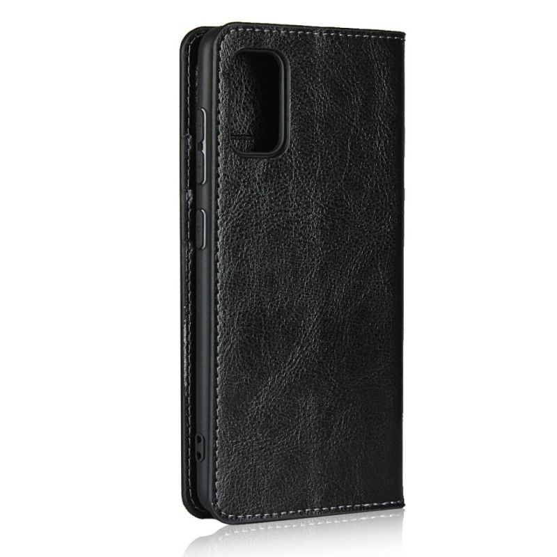 Flip Case Samsung Galaxy A41 Schwarz Echtes Leder