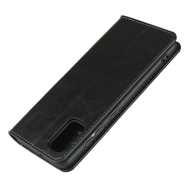 Flip Case Samsung Galaxy A41 Schwarz Echtes Leder