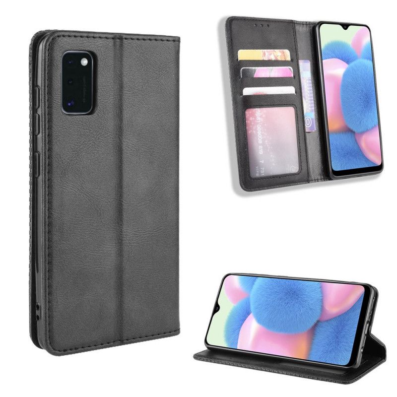 Flip Case Samsung Galaxy A41 Schwarz Stilisierter Vintage-Ledereffekt