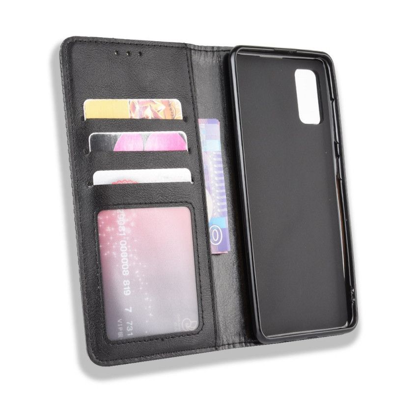 Flip Case Samsung Galaxy A41 Schwarz Stilisierter Vintage-Ledereffekt