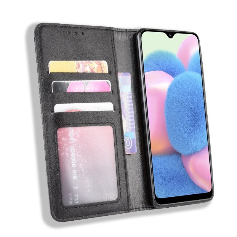 Flip Case Samsung Galaxy A41 Schwarz Stilisierter Vintage-Ledereffekt