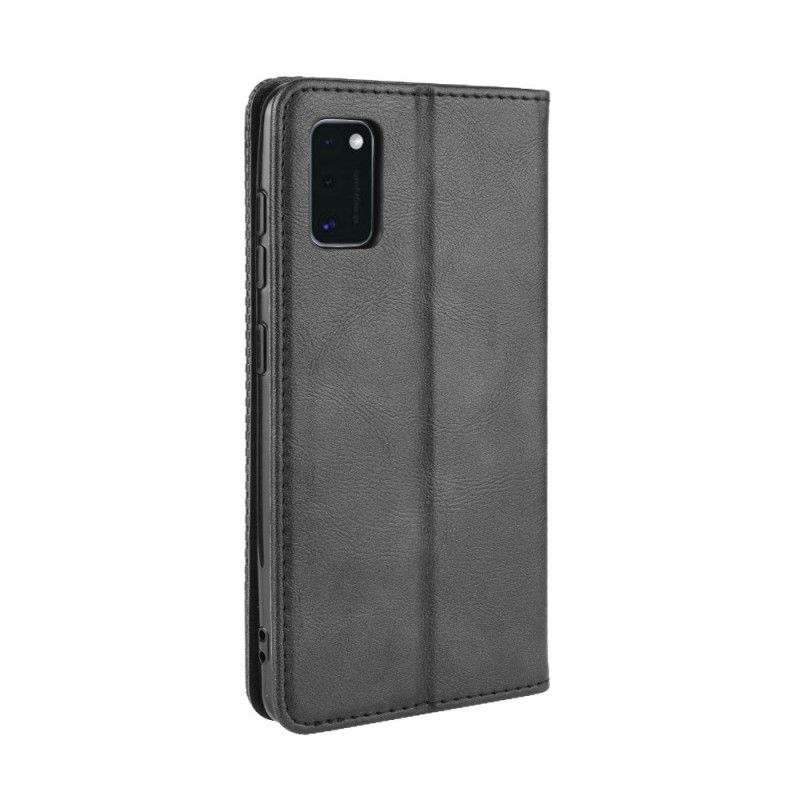 Flip Case Samsung Galaxy A41 Schwarz Stilisierter Vintage-Ledereffekt