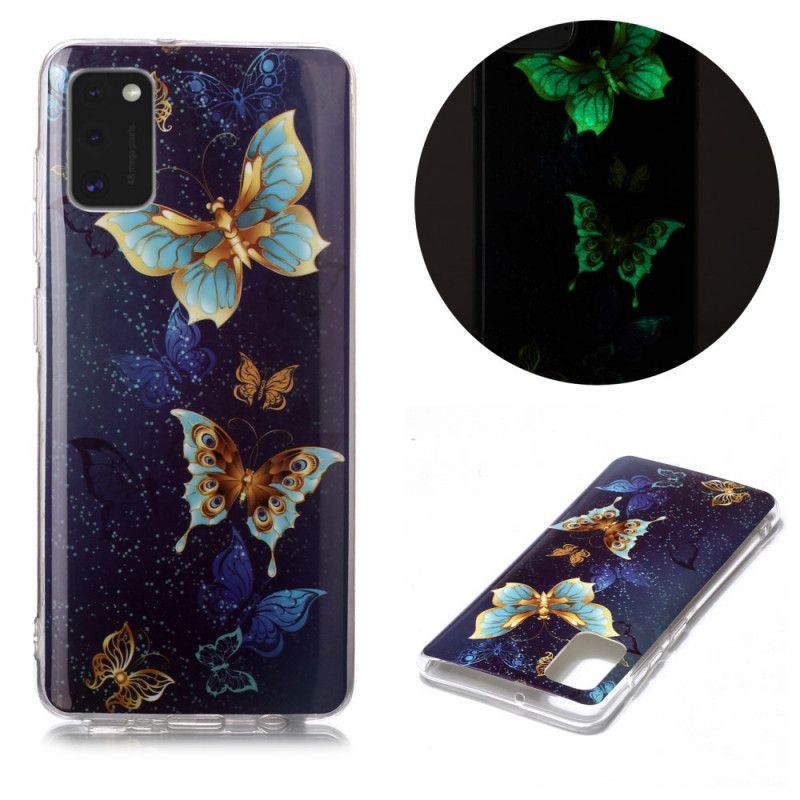 Hülle Samsung Galaxy A41 Hellblau Fluoreszierende Schmetterlingsreihe