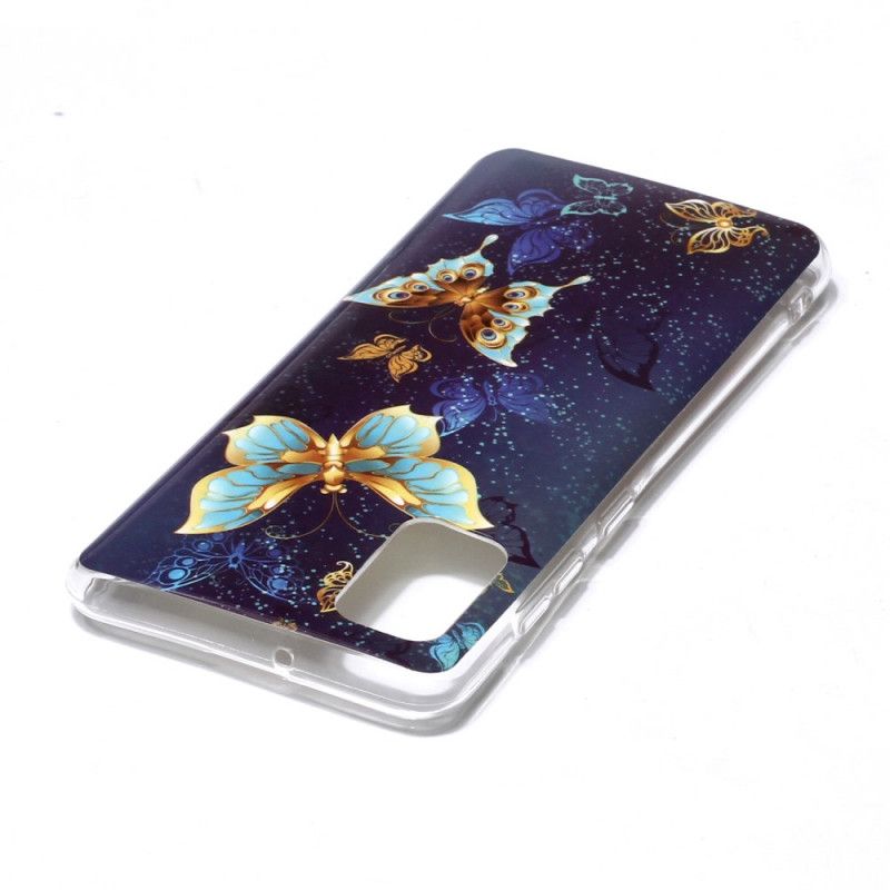 Hülle Samsung Galaxy A41 Hellblau Fluoreszierende Schmetterlingsreihe
