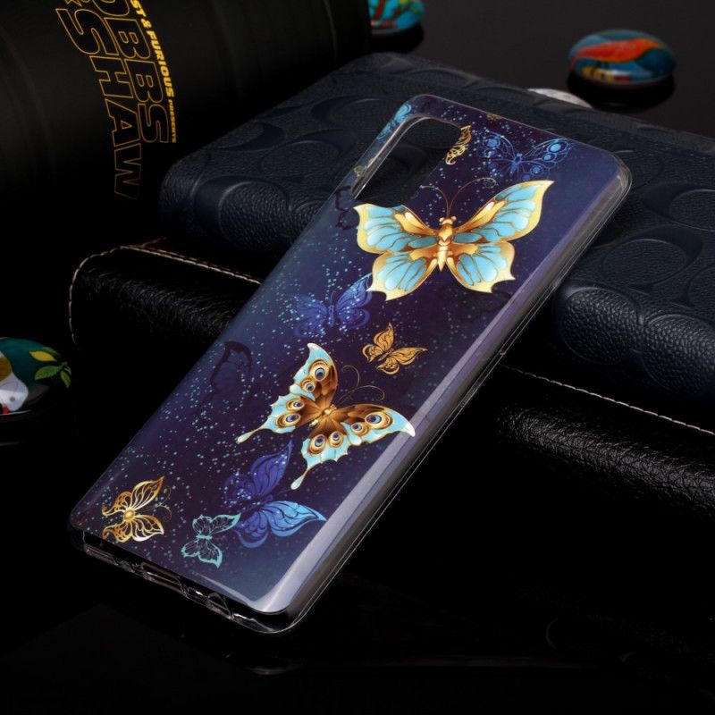 Hülle Samsung Galaxy A41 Hellblau Fluoreszierende Schmetterlingsreihe