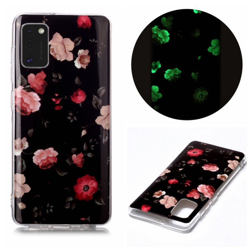 Hülle Samsung Galaxy A41 Schwarz Fluoreszierende Blumenserie