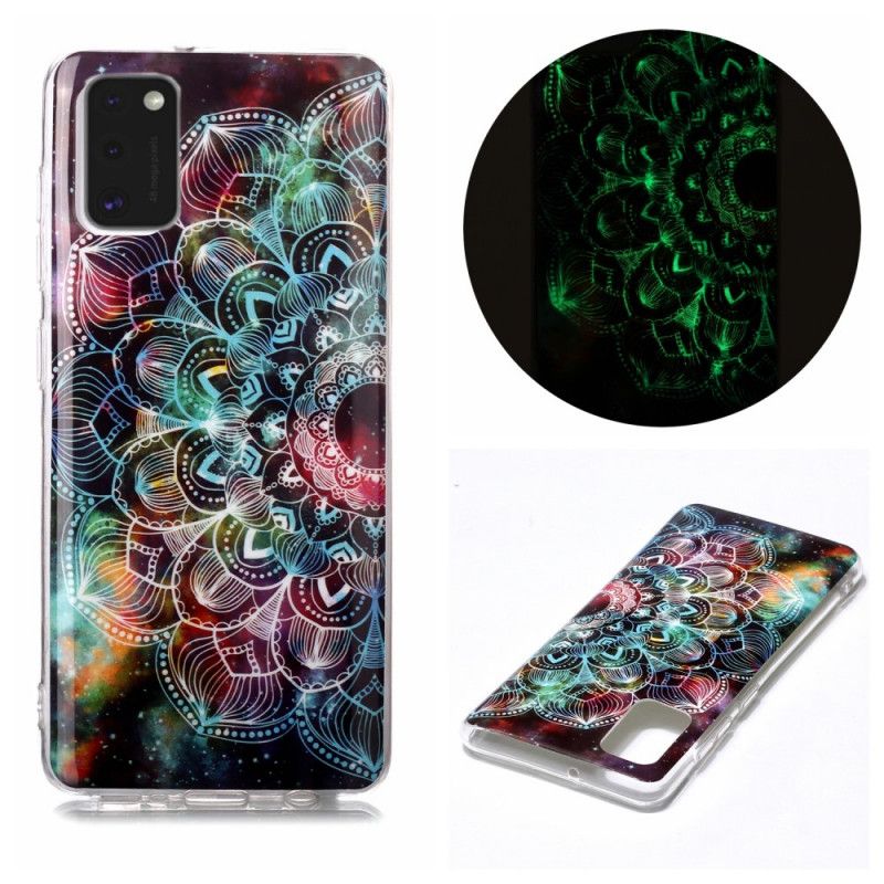 Hülle Samsung Galaxy A41 Schwarz Fluoreszierende Blumenserie