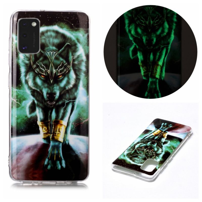 Hülle Samsung Galaxy A41 Schwarz Fluoreszierende Wolfsreihe