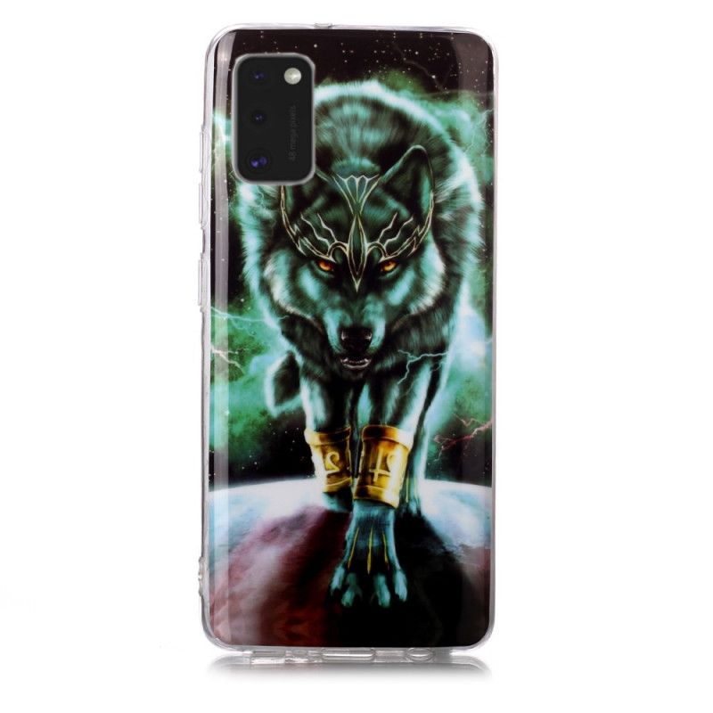 Hülle Samsung Galaxy A41 Schwarz Fluoreszierende Wolfsreihe