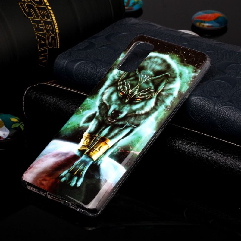 Hülle Samsung Galaxy A41 Schwarz Fluoreszierende Wolfsreihe