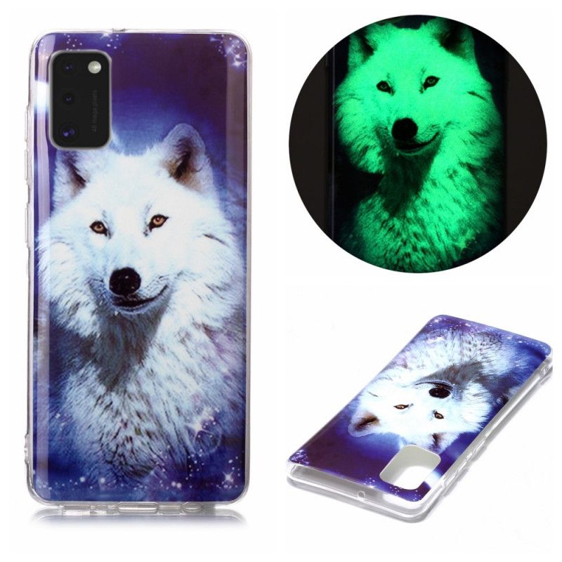 Hülle Samsung Galaxy A41 Schwarz Fluoreszierende Wolfsreihe