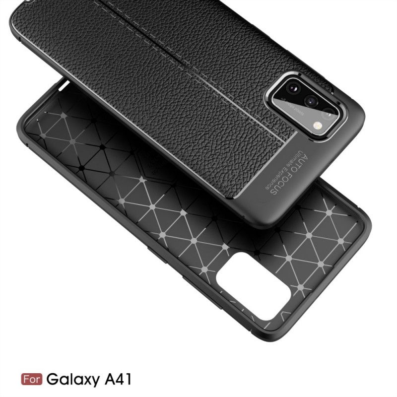 Hülle Samsung Galaxy A41 Schwarz Handyhülle Doppellinien-Litschileder-Effekt