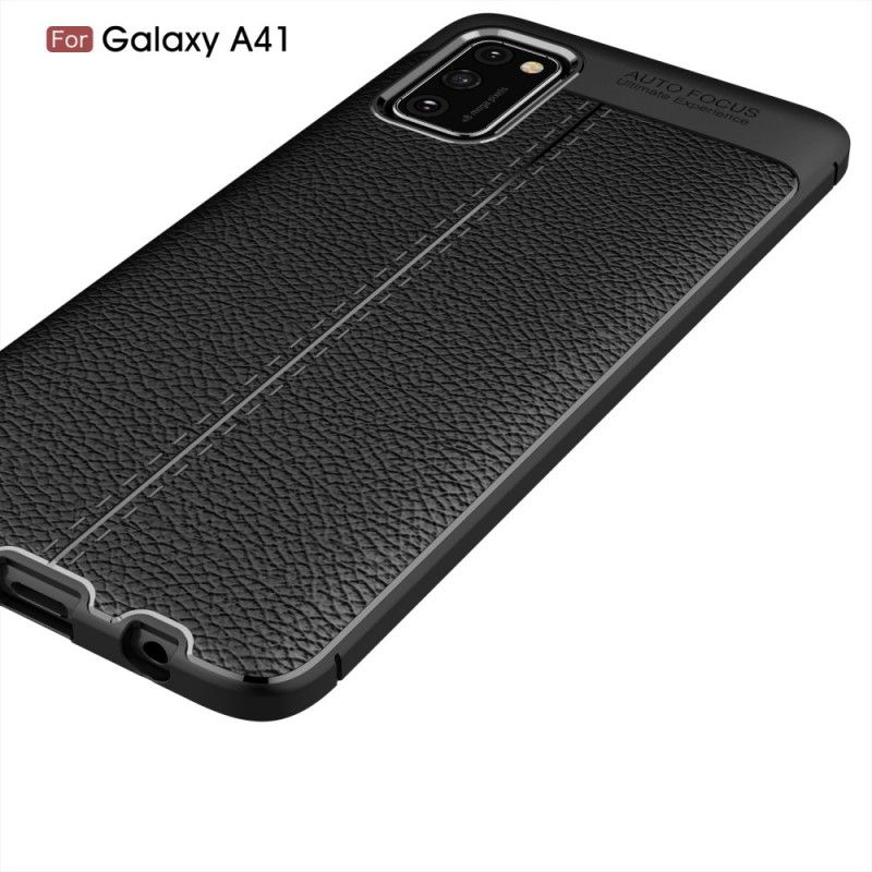 Hülle Samsung Galaxy A41 Schwarz Handyhülle Doppellinien-Litschileder-Effekt