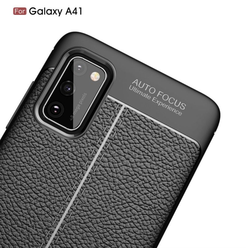 Hülle Samsung Galaxy A41 Schwarz Handyhülle Doppellinien-Litschileder-Effekt