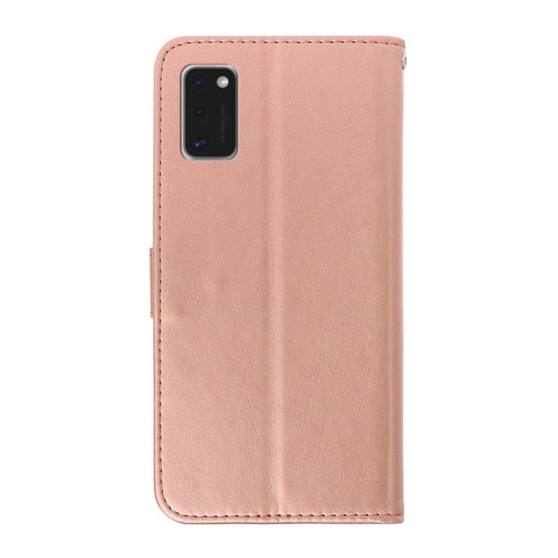 Lederhüllen Für Samsung Galaxy A41 Lila Blumendruck Mit Tanga