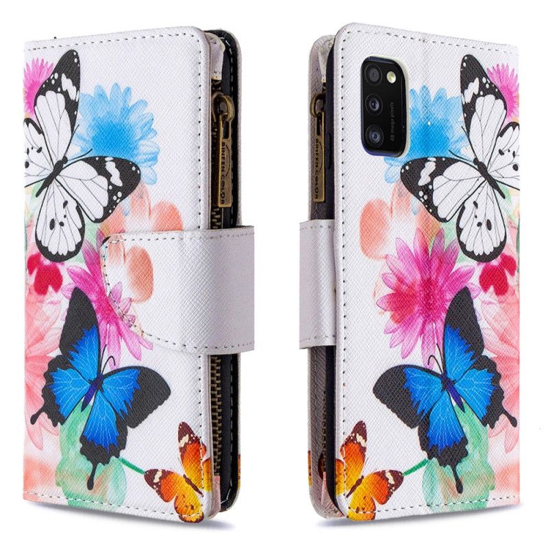 Lederhüllen Samsung Galaxy A41 Schwarz Schmetterlingstasche Mit Reißverschluss