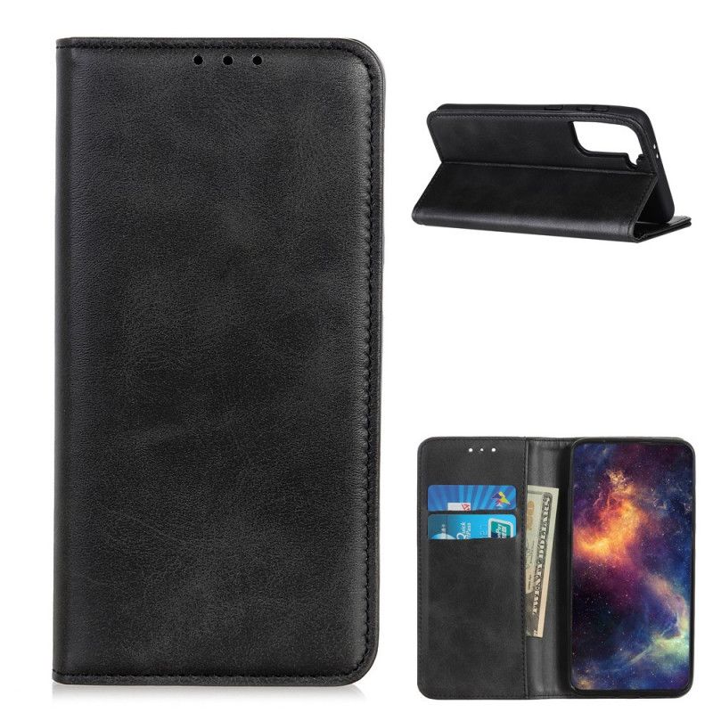 Flip Case Für Samsung Galaxy S21 5G Schwarz Gespaltenes Leder