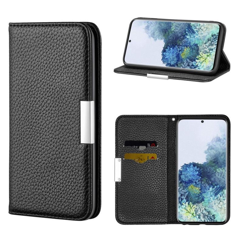 Flip Case Für Samsung Galaxy S21 5G Schwarz Ultra Schickes Litschi-Kunstleder