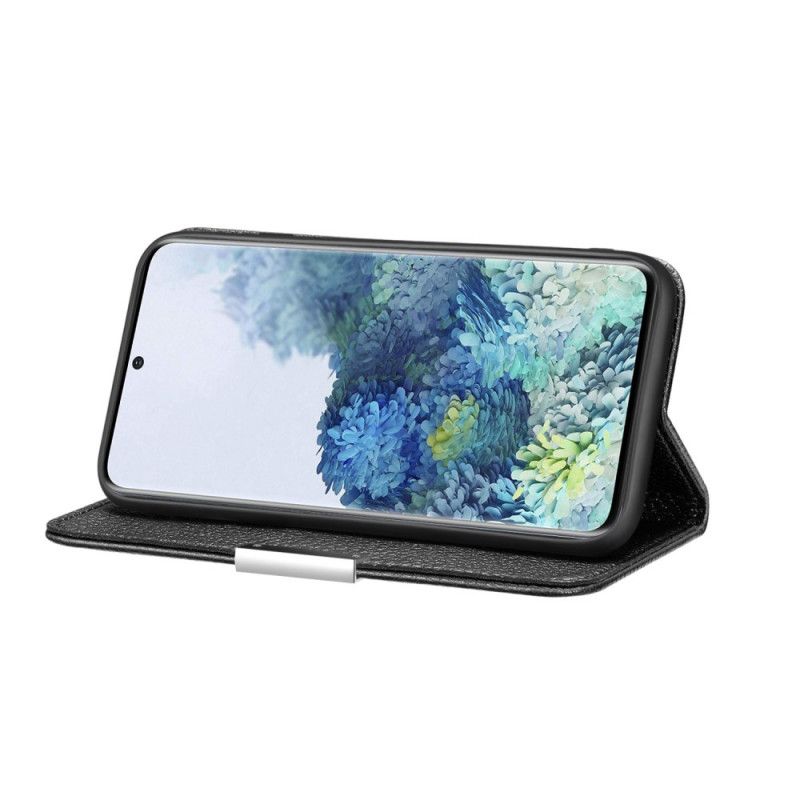 Flip Case Für Samsung Galaxy S21 5G Schwarz Ultra Schickes Litschi-Kunstleder