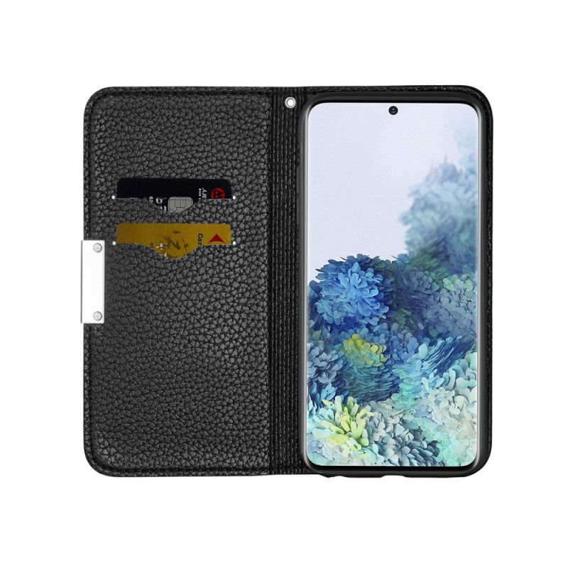 Flip Case Für Samsung Galaxy S21 5G Schwarz Ultra Schickes Litschi-Kunstleder